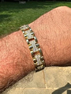 MOISSANITE Mens 12mm Iced Hermes Link Bracelet Real 14k Gold Over 925 Silver -Harlem Bling Shop harlembling moissanite mens 12mm iced hermes link bracelet real 14k gold over 925 silver 81493.1688685217