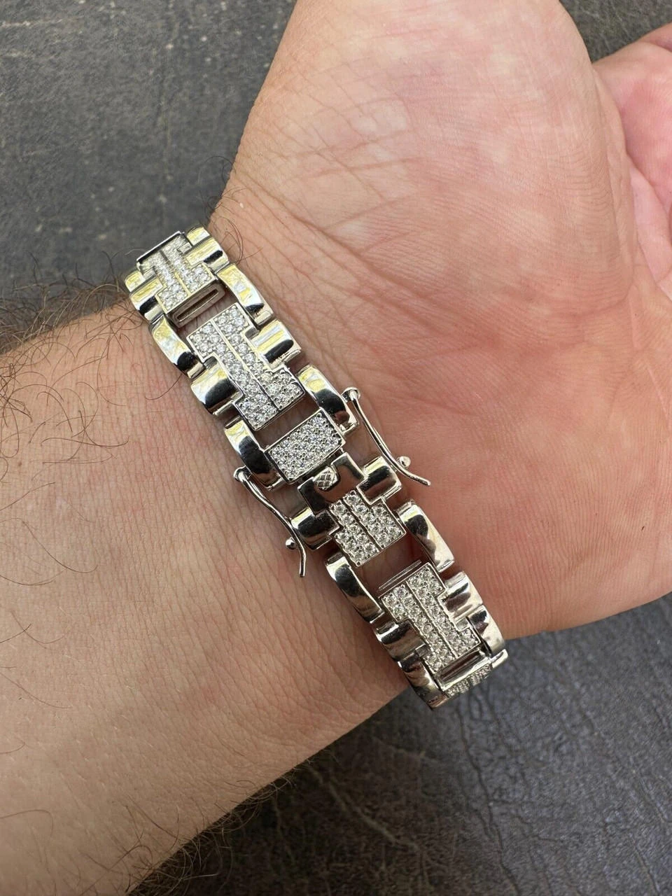 MOISSANITE Mens 12mm Iced Hermes Link Bracelet Real 925 Sterling Silver Hip Hop 14 MOISSANITE Mens 12mm Iced Hermes Link Bracelet Real 925 Sterling Silver Hip Hop - Image 12