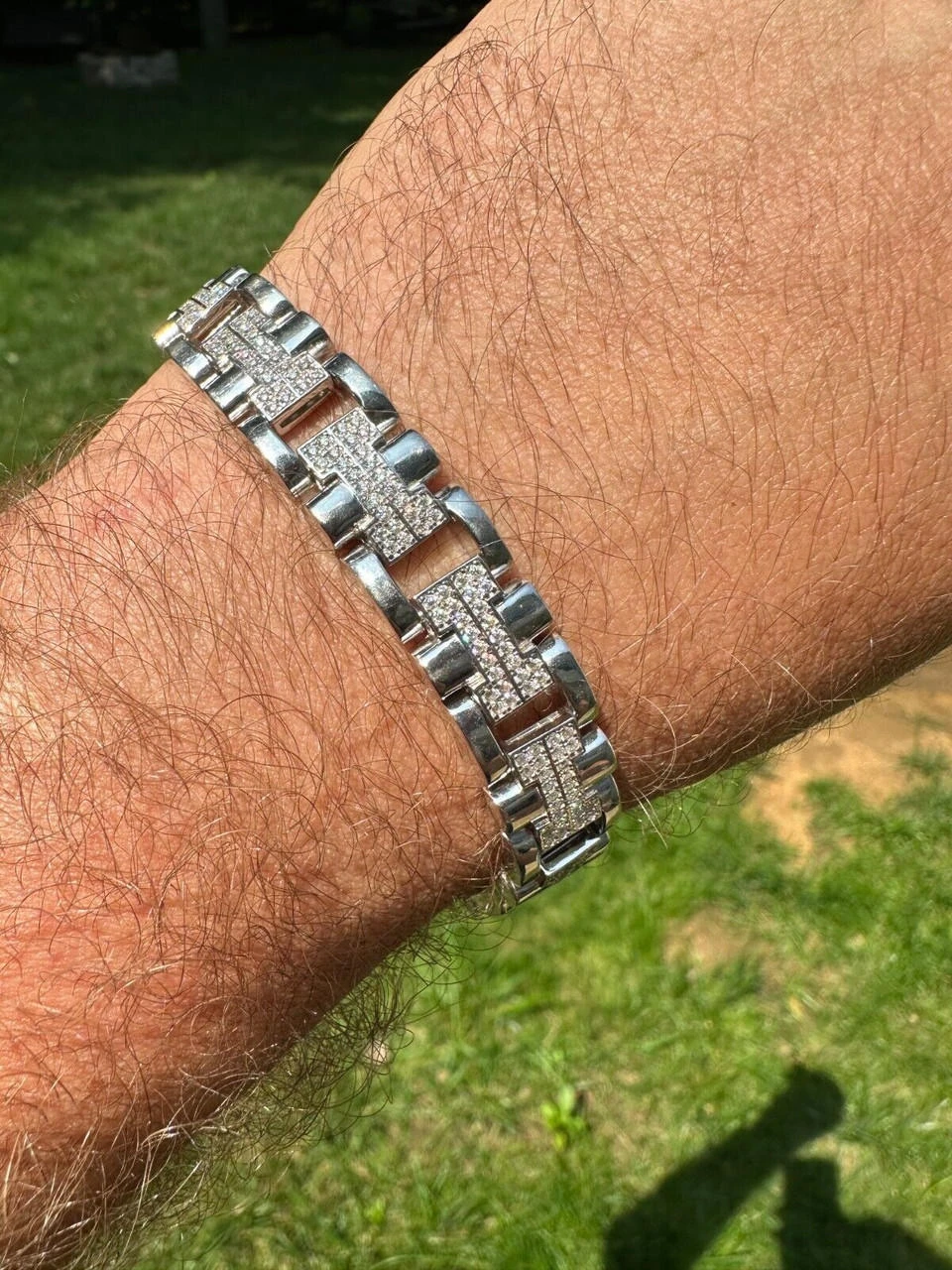 MOISSANITE Mens 12mm Iced Hermes Link Bracelet Real 925 Sterling Silver Hip Hop 7 MOISSANITE Mens 12mm Iced Hermes Link Bracelet Real 925 Sterling Silver Hip Hop - Image 5