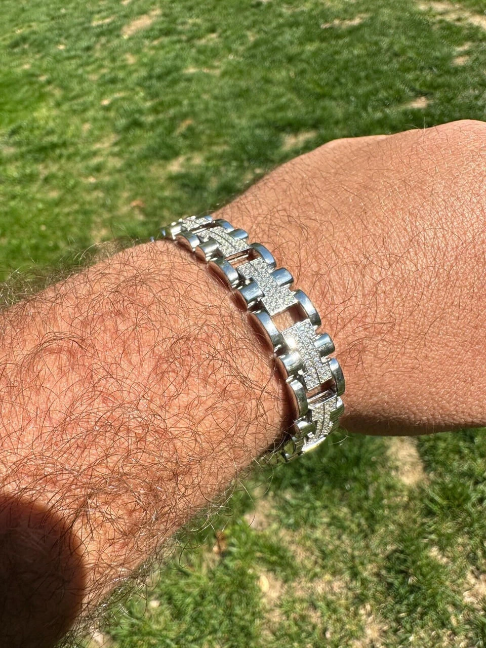 MOISSANITE Mens 12mm Iced Hermes Link Bracelet Real 925 Sterling Silver Hip Hop 6 MOISSANITE Mens 12mm Iced Hermes Link Bracelet Real 925 Sterling Silver Hip Hop - Image 4