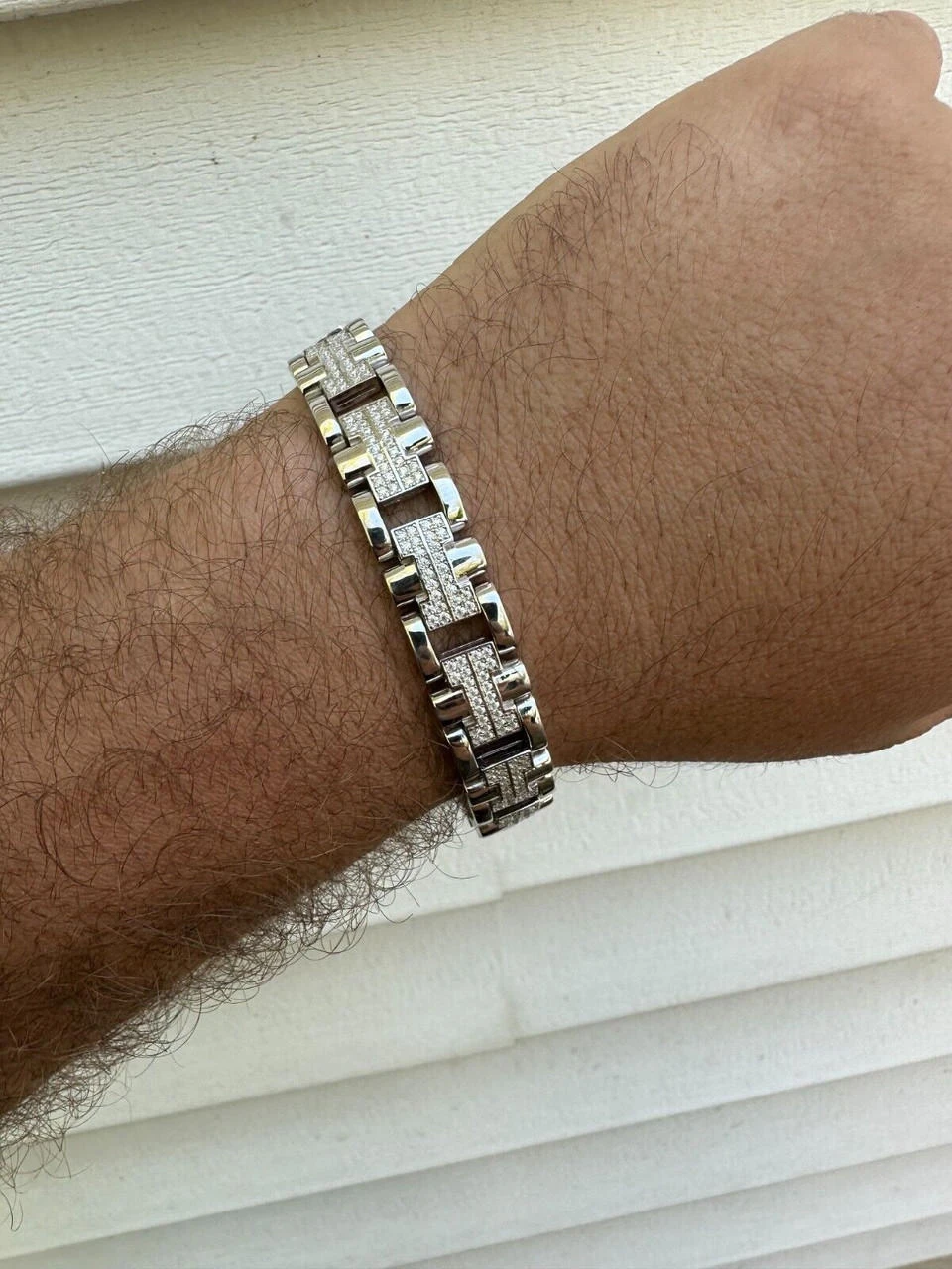 MOISSANITE Mens 12mm Iced Hermes Link Bracelet Real 925 Sterling Silver Hip Hop 16 MOISSANITE Mens 12mm Iced Hermes Link Bracelet Real 925 Sterling Silver Hip Hop - Image 14