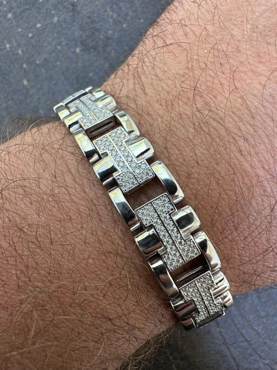 MOISSANITE Mens 12mm Iced Hermes Link Bracelet Real 925 Sterling Silver Hip Hop 13 MOISSANITE Mens 12mm Iced Hermes Link Bracelet Real 925 Sterling Silver Hip Hop - Image 11