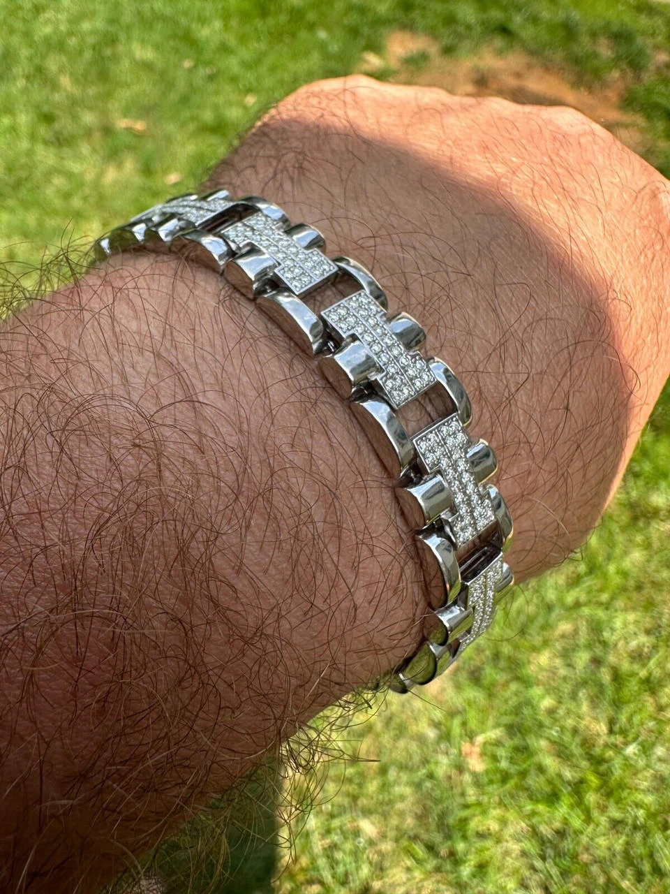 MOISSANITE Mens 12mm Iced Hermes Link Bracelet Real 925 Sterling Silver Hip Hop 10 MOISSANITE Mens 12mm Iced Hermes Link Bracelet Real 925 Sterling Silver Hip Hop - Image 8