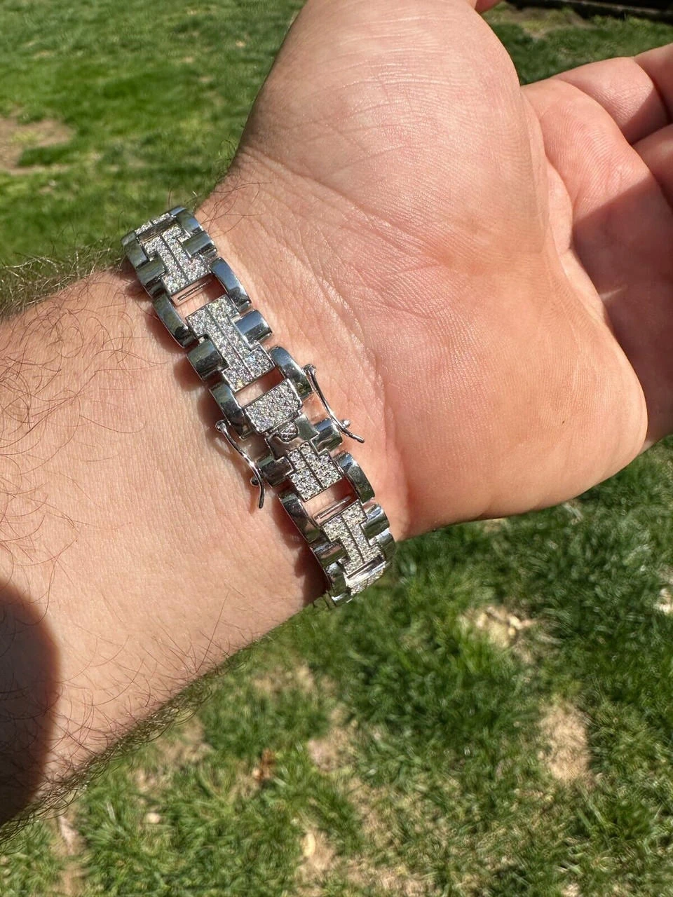 MOISSANITE Mens 12mm Iced Hermes Link Bracelet Real 925 Sterling Silver Hip Hop 22 MOISSANITE Mens 12mm Iced Hermes Link Bracelet Real 925 Sterling Silver Hip Hop - Image 20