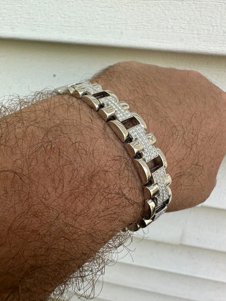 MOISSANITE Mens 12mm Iced Hermes Link Bracelet Real 925 Sterling Silver Hip Hop 9 MOISSANITE Mens 12mm Iced Hermes Link Bracelet Real 925 Sterling Silver Hip Hop - Image 7