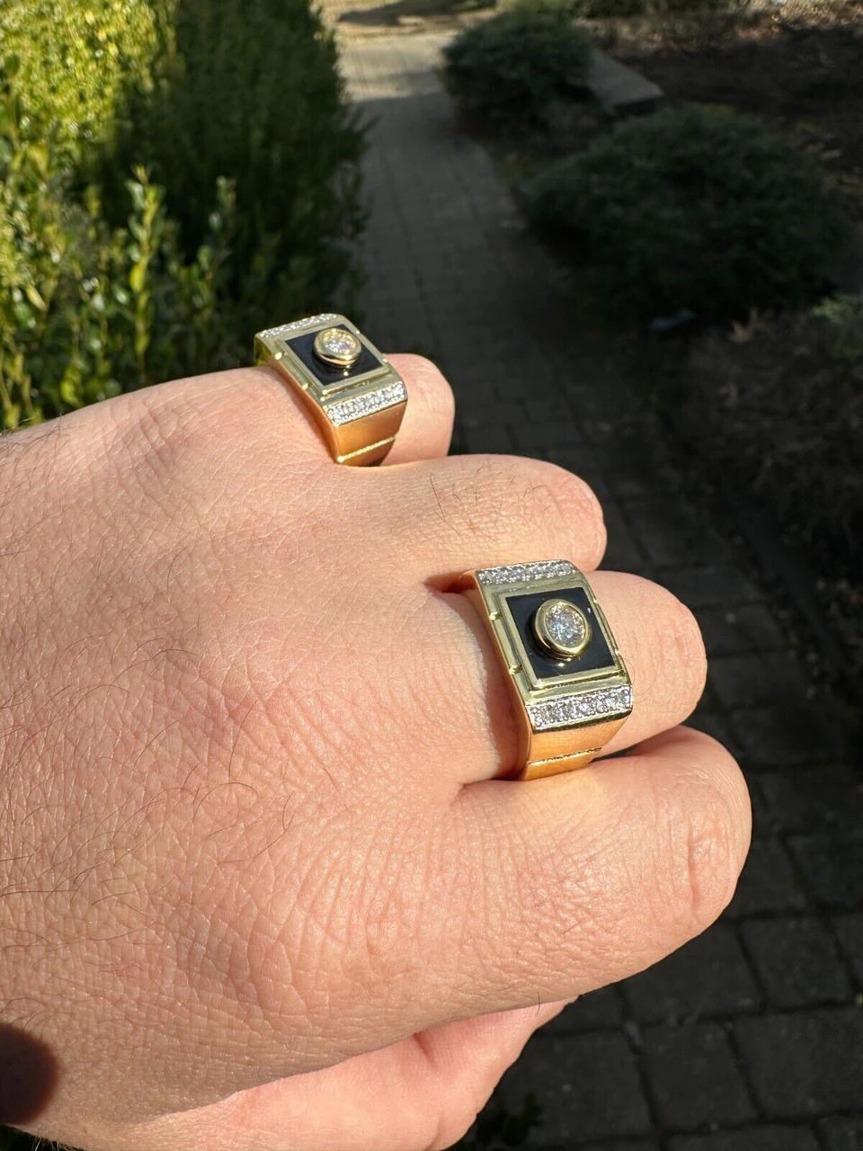 Moissanite Men's 14k Gold Plated 925 Silver Iced Black Onyx Ring Diamond Test ✅ 17 Moissanite Men's 14k Gold Plated 925 Silver Iced Black Onyx Ring Diamond Test ✅ - Image 15