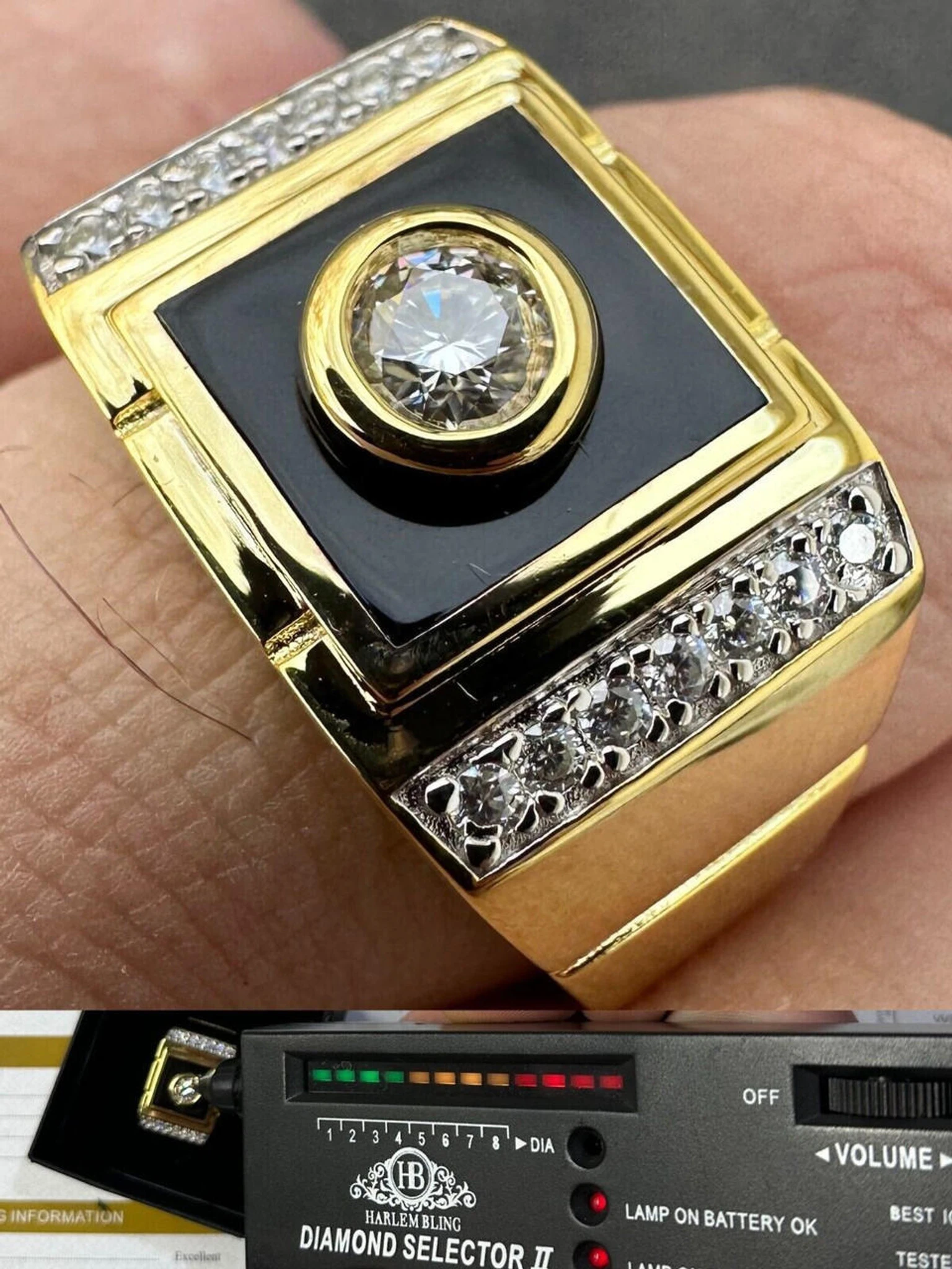 Moissanite Men's 14k Gold Plated 925 Silver Iced Black Onyx Ring Diamond Test ✅ 3 Moissanite Men's 14k Gold Plated 925 Silver Iced Black Onyx Ring Diamond Test ✅