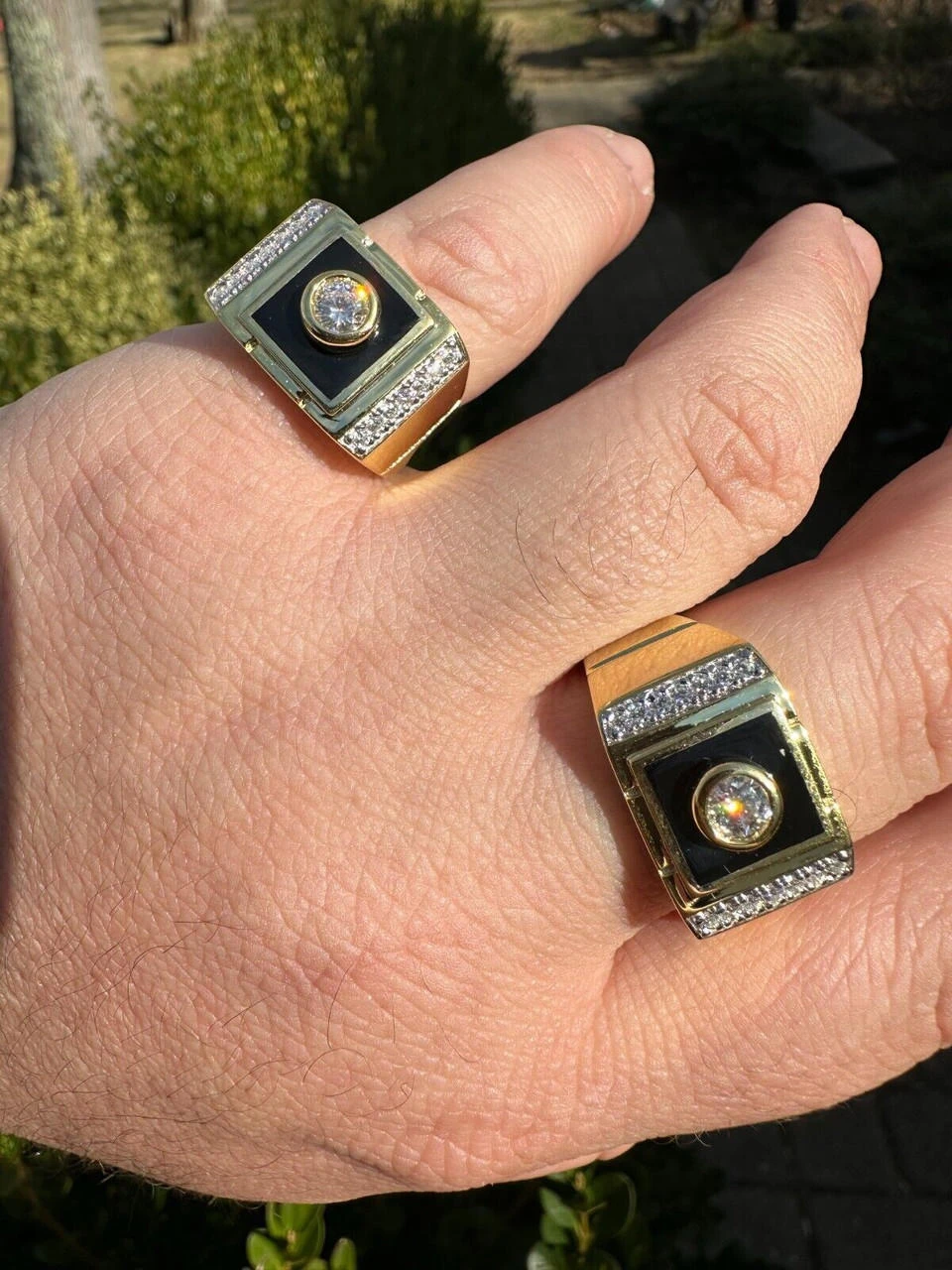 Moissanite Men's 14k Gold Plated 925 Silver Iced Black Onyx Ring Diamond Test ✅ 4 Moissanite Men's 14k Gold Plated 925 Silver Iced Black Onyx Ring Diamond Test ✅ - Image 2