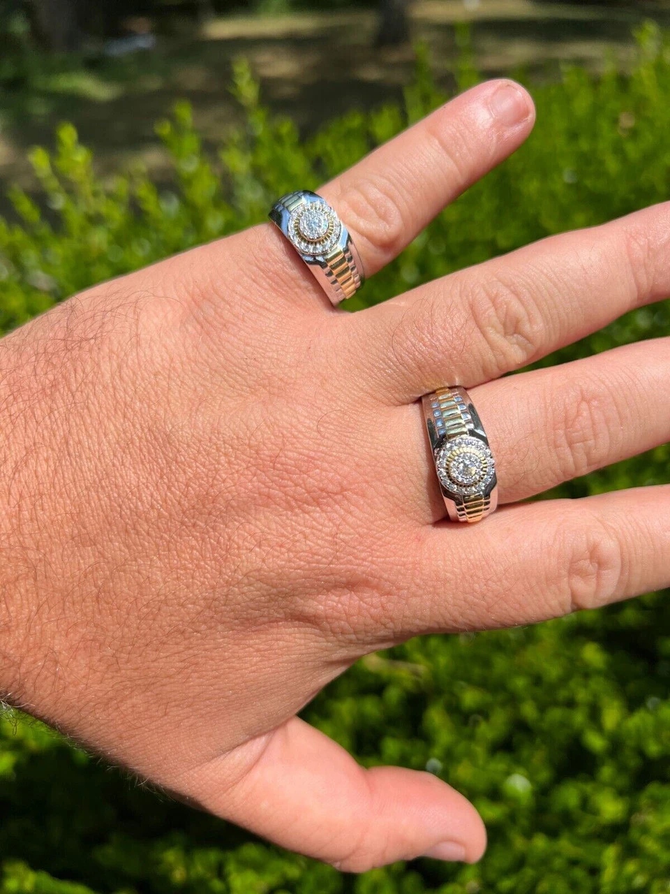 MOISSANITE Mens 14k Gold Plated Real 925 Silver Iced Presidential Ring Hip Hop 5 MOISSANITE Mens 14k Gold Plated Real 925 Silver Iced Presidential Ring Hip Hop - Image 3