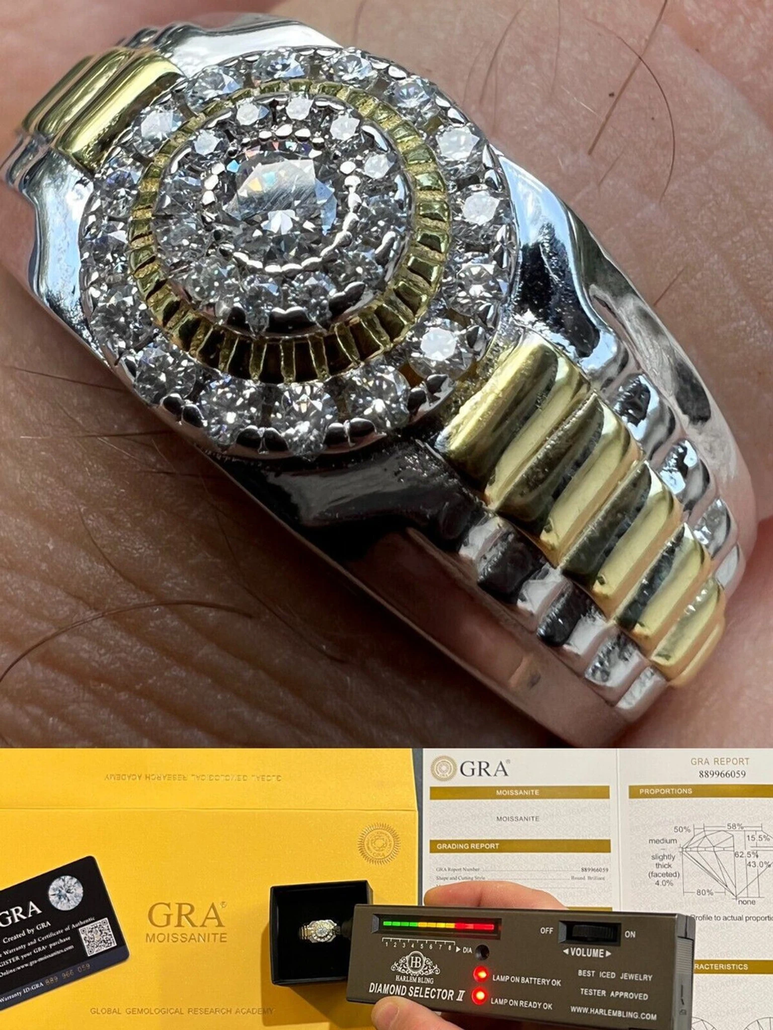 MOISSANITE Mens 14k Gold Plated Real 925 Silver Iced Presidential Ring Hip Hop 3 MOISSANITE Mens 14k Gold Plated Real 925 Silver Iced Presidential Ring Hip Hop