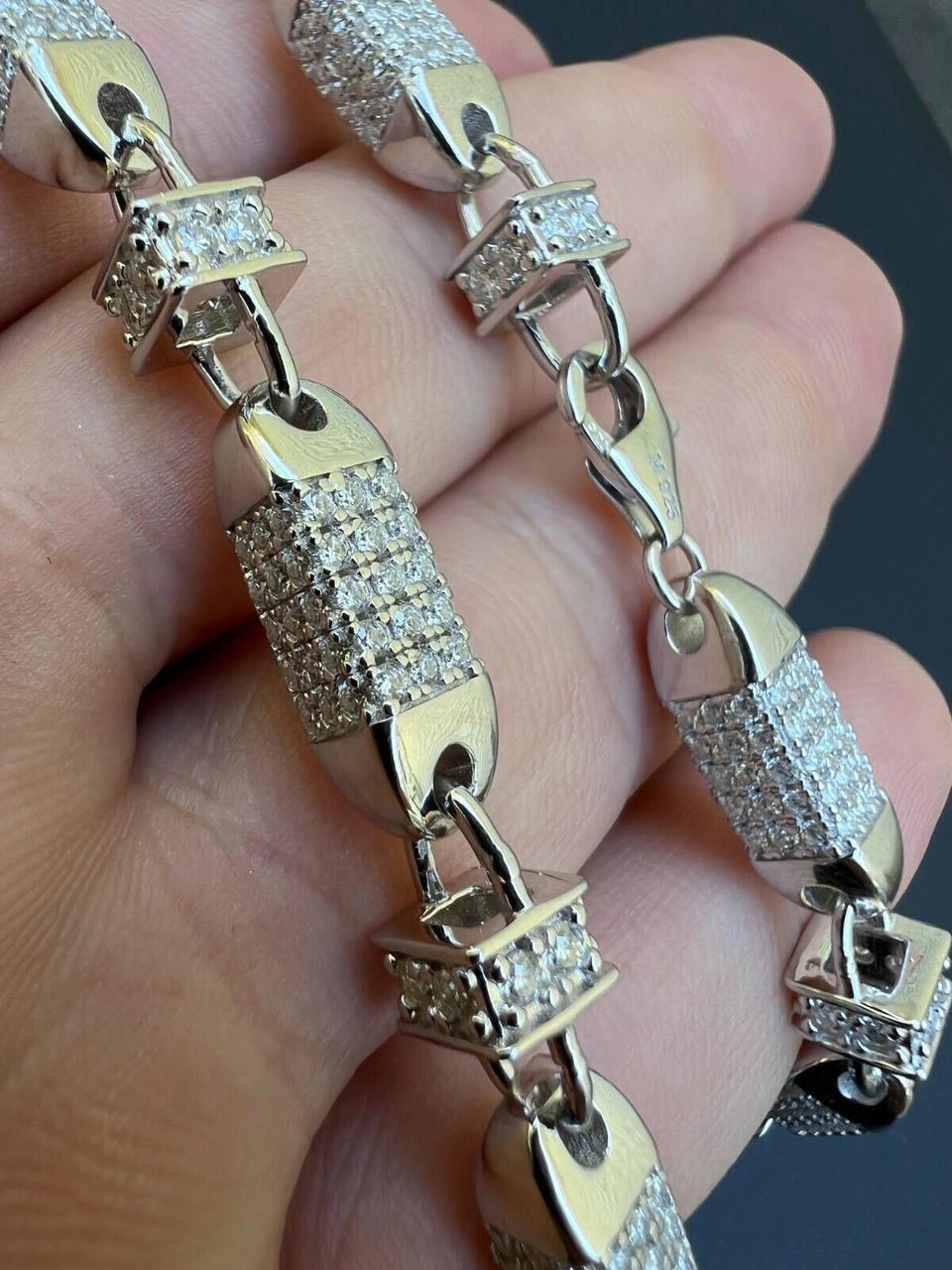 MOISSANITE Men's Bullet Chain Real 925 Silver Iced Flooded Out Hip Hop Bracelet 10 MOISSANITE Men's Bullet Chain Real 925 Silver Iced Flooded Out Hip Hop Bracelet - Image 8