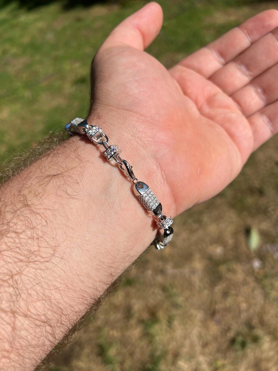 MOISSANITE Men's Bullet Chain Real 925 Silver Iced Flooded Out Hip Hop Bracelet 8 MOISSANITE Men's Bullet Chain Real 925 Silver Iced Flooded Out Hip Hop Bracelet - Image 6