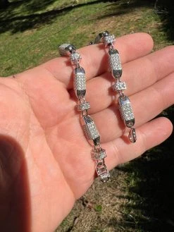 MOISSANITE Men's Bullet Chain Real 925 Silver Iced Flooded Out Hip Hop Bracelet 24 MOISSANITE Men's Bullet Chain Real 925 Silver Iced Flooded Out Hip Hop Bracelet -Harlem Bling Shop harlembling moissanite mens bullet chain real 925 silver iced flooded out hip hop bracelet 91056.1665670148