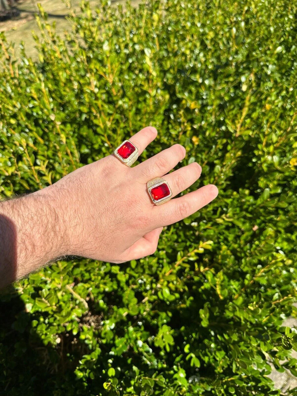 Moissanite Mens Iced 14K Gold Over Real 925 Silver Large Red Stone Hip Hop Ring 15 Moissanite Mens Iced 14K Gold Over Real 925 Silver Large Red Stone Hip Hop Ring - Image 13