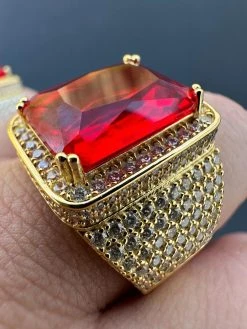 Moissanite Mens Iced 14K Gold Over Real 925 Silver Large Red Stone Hip Hop Ring 23 Moissanite Mens Iced 14K Gold Over Real 925 Silver Large Red Stone Hip Hop Ring -Harlem Bling Shop harlembling moissanite mens iced 14k gold over real 925 silver large red stone hip hop ring 25429.1678301603