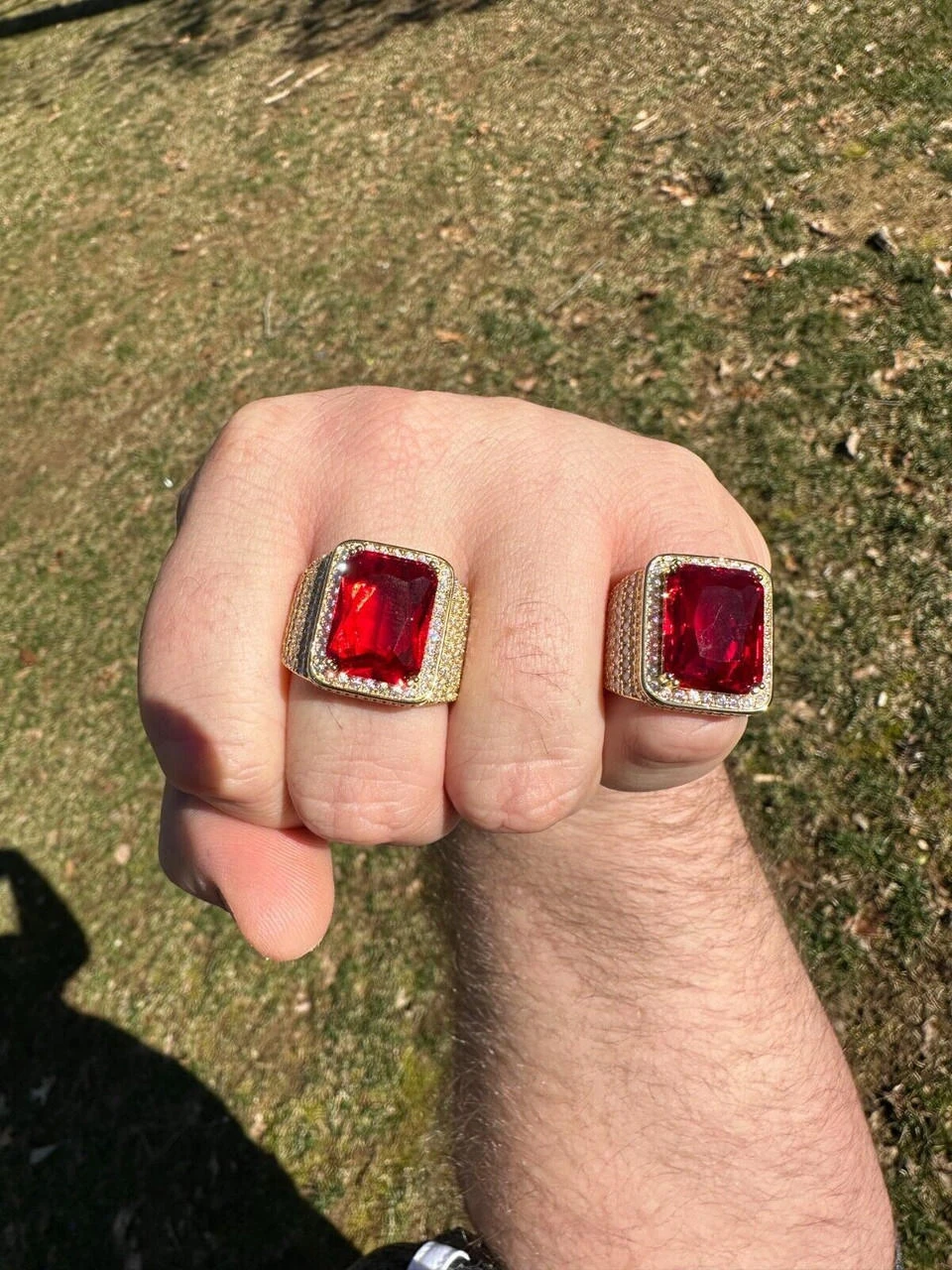 Moissanite Mens Iced 14K Gold Over Real 925 Silver Large Red Stone Hip Hop Ring 22 Moissanite Mens Iced 14K Gold Over Real 925 Silver Large Red Stone Hip Hop Ring - Image 20