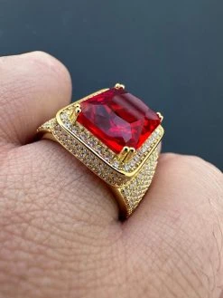 Moissanite Mens Iced 14K Gold Over Real 925 Silver Large Red Stone Hip Hop Ring 40 Moissanite Mens Iced 14K Gold Over Real 925 Silver Large Red Stone Hip Hop Ring -Harlem Bling Shop harlembling moissanite mens iced 14k gold over real 925 silver large red stone hip hop ring 59079.1678301899