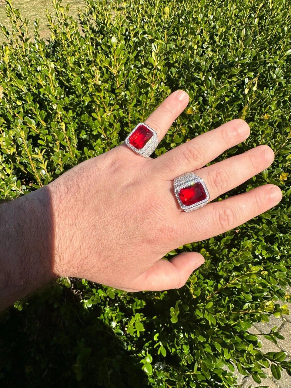 Moissanite Mens Iced Flooded Out Real 925 Sterling Silver Red Stone Hip Hop Ring 6 Moissanite Mens Iced Flooded Out Real 925 Sterling Silver Red Stone Hip Hop Ring - Image 4