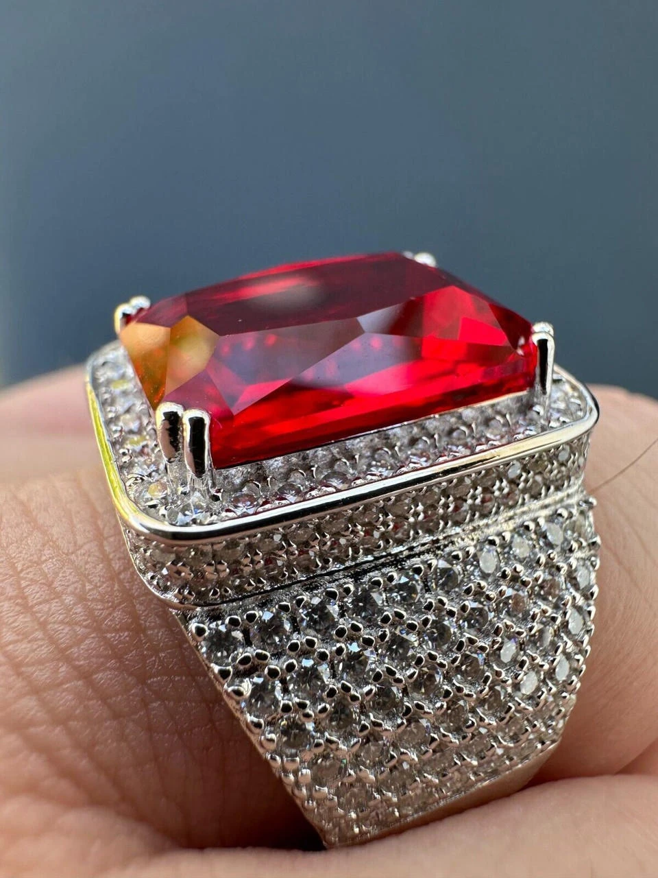 Moissanite Mens Iced Flooded Out Real 925 Sterling Silver Red Stone Hip Hop Ring 13 Moissanite Mens Iced Flooded Out Real 925 Sterling Silver Red Stone Hip Hop Ring - Image 11