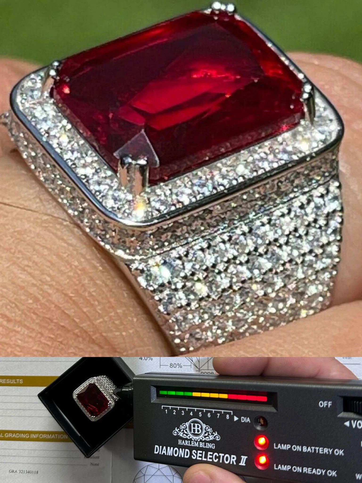 Moissanite Mens Iced Flooded Out Real 925 Sterling Silver Red Stone Hip Hop Ring 3 Moissanite Mens Iced Flooded Out Real 925 Sterling Silver Red Stone Hip Hop Ring