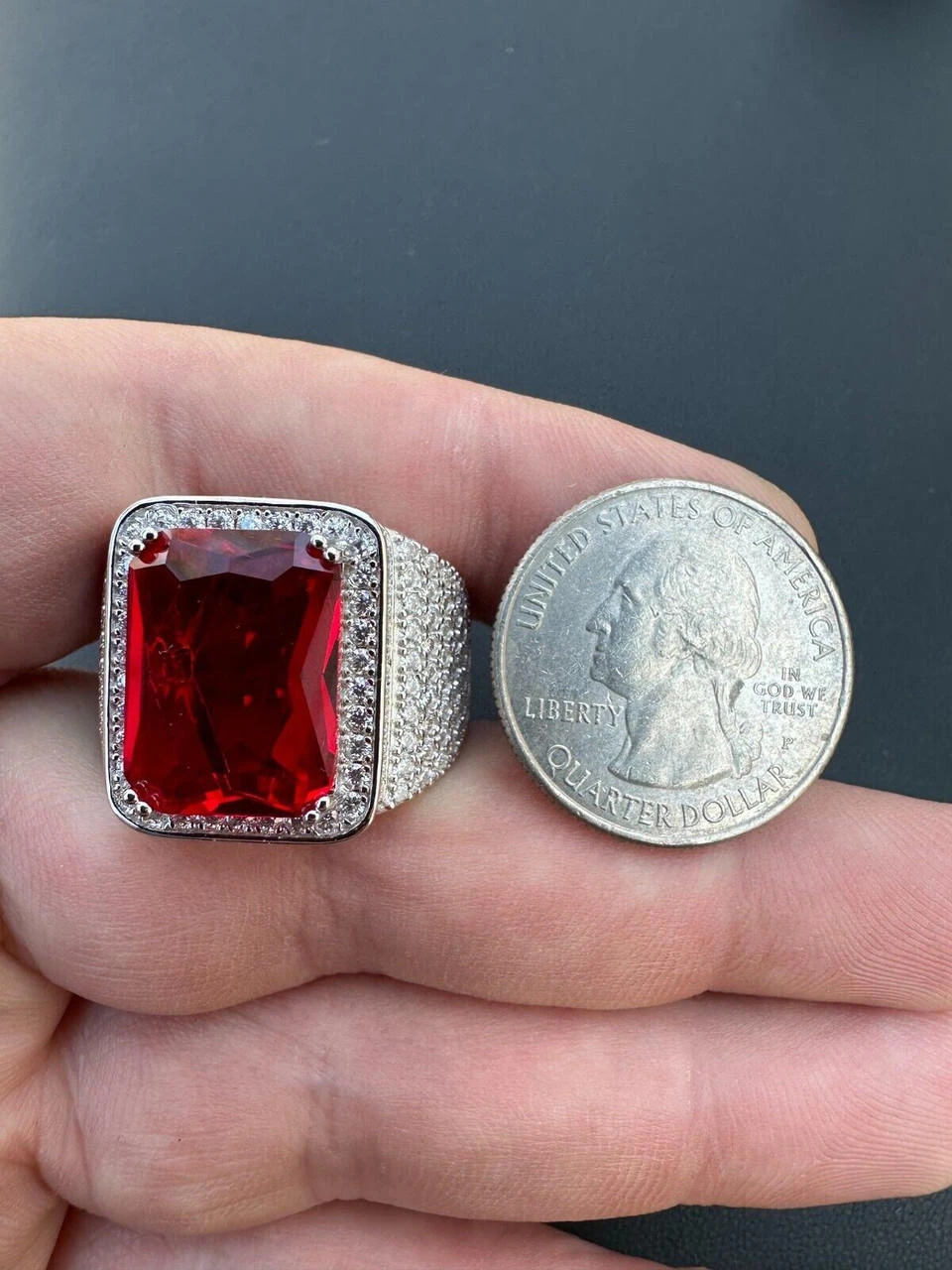 Moissanite Mens Iced Flooded Out Real 925 Sterling Silver Red Stone Hip Hop Ring 19 Moissanite Mens Iced Flooded Out Real 925 Sterling Silver Red Stone Hip Hop Ring - Image 17