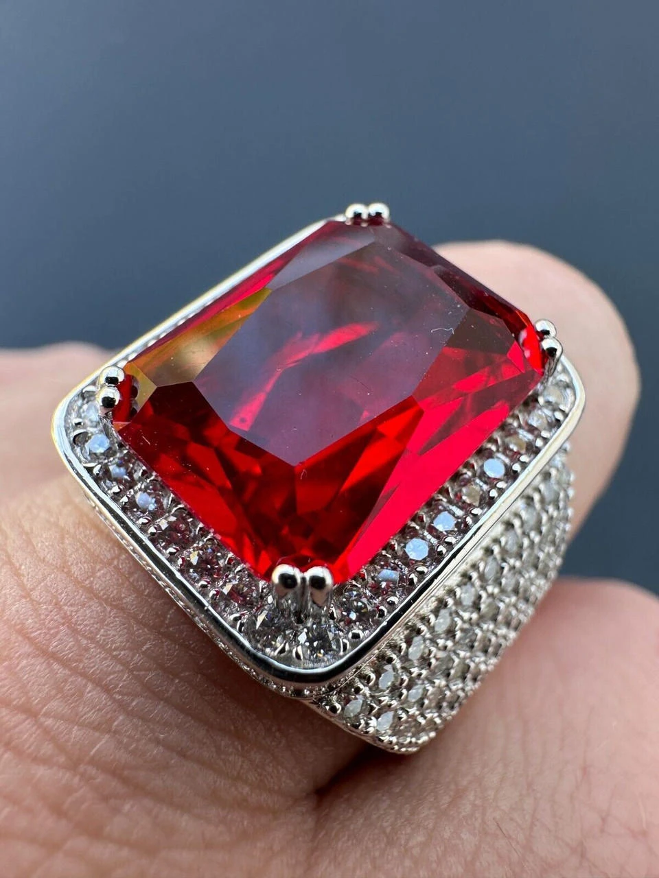 Moissanite Mens Iced Flooded Out Real 925 Sterling Silver Red Stone Hip Hop Ring 5 Moissanite Mens Iced Flooded Out Real 925 Sterling Silver Red Stone Hip Hop Ring - Image 3