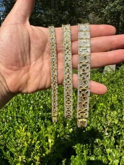 Moissanite Men's Real 14k Gold Plated 925 Silver Iced Nugget Bracelet 8mm-16mm -Harlem Bling Shop harlembling moissanite mens real 14k gold plated 925 silver iced nugget bracelet 8mm 16mm 23629.1691714160