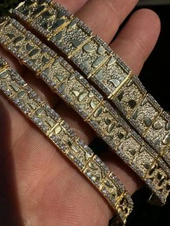 Moissanite Men's Real 14k Gold Plated 925 Silver Iced Nugget Bracelet 8mm-16mm -Harlem Bling Shop harlembling moissanite mens real 14k gold plated 925 silver iced nugget bracelet 8mm 16mm 24275.1691714174