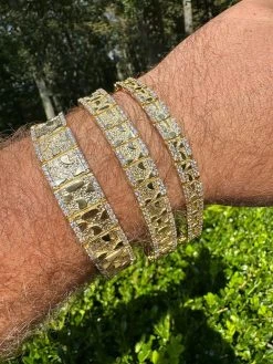 Moissanite Men's Real 14k Gold Plated 925 Silver Iced Nugget Bracelet 8mm-16mm -Harlem Bling Shop harlembling moissanite mens real 14k gold plated 925 silver iced nugget bracelet 8mm 16mm 25934.1691714164