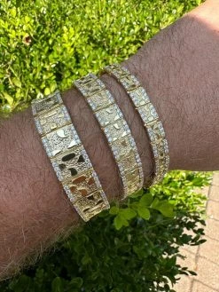Moissanite Men's Real 14k Gold Plated 925 Silver Iced Nugget Bracelet 8mm-16mm -Harlem Bling Shop harlembling moissanite mens real 14k gold plated 925 silver iced nugget bracelet 8mm 16mm 47720.1691714168