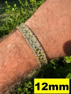 Moissanite Men's Real 14k Gold Plated 925 Silver Iced Nugget Bracelet 8mm-16mm -Harlem Bling Shop harlembling moissanite mens real 14k gold plated 925 silver iced nugget bracelet 8mm 16mm 74072.1691714151