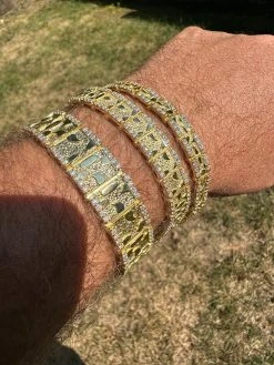 Moissanite Men's Real 14k Gold Plated 925 Silver Iced Nugget Bracelet 8mm-16mm -Harlem Bling Shop harlembling moissanite mens real 14k gold plated 925 silver iced nugget bracelet 8mm 16mm 84667.1691714175