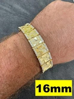 Moissanite Men's Real 14k Gold Plated 925 Silver Iced Nugget Bracelet 8mm-16mm -Harlem Bling Shop harlembling moissanite mens real 14k gold plated 925 silver iced nugget bracelet 8mm 16mm 92669.1691714182