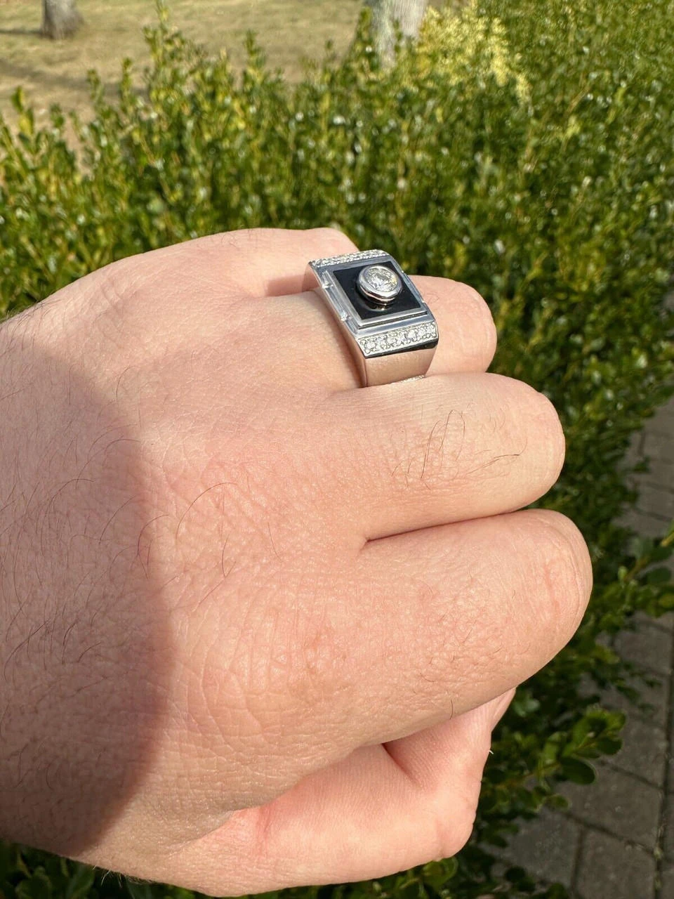 Moissanite Men's Real 925 Silver Iced Black Onyx Stone Ring Pass Diamond Tester 22 Moissanite Men's Real 925 Silver Iced Black Onyx Stone Ring Pass Diamond Tester - Image 20