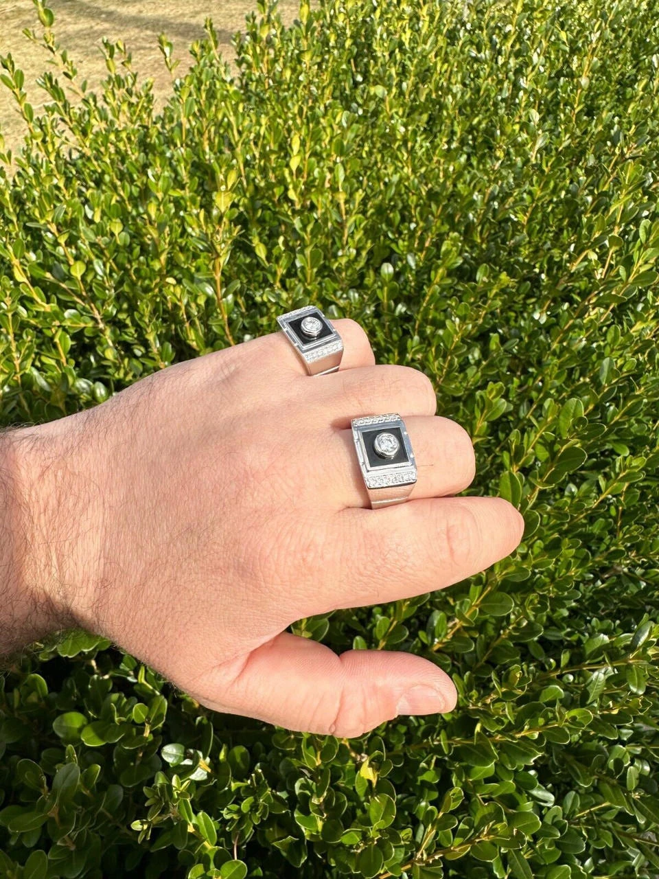 Moissanite Men's Real 925 Silver Iced Black Onyx Stone Ring Pass Diamond Tester 15 Moissanite Men's Real 925 Silver Iced Black Onyx Stone Ring Pass Diamond Tester - Image 13