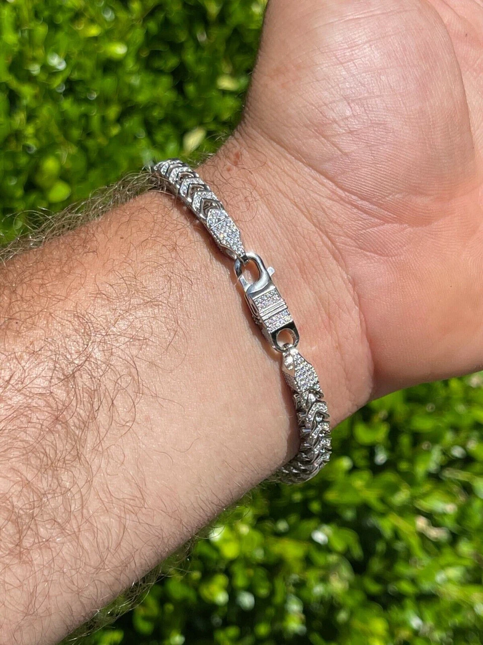 MOISSANITE Mens Real 925 Silver Men's Franco Bracelet ICED Passes Diamond Tester 12 MOISSANITE Mens Real 925 Silver Men's Franco Bracelet ICED Passes Diamond Tester - Image 10