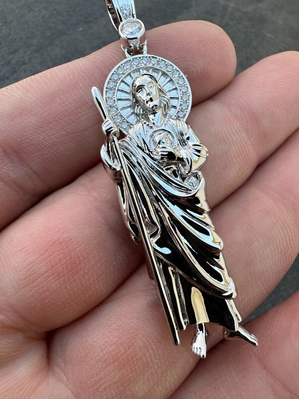 MOISSANITE Men's Real 925 Silver/Gold Plated St Jude San Judas Pendant Necklace 17 MOISSANITE Men's Real 925 Silver/Gold Plated St Jude San Judas Pendant Necklace - Image 15