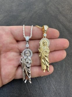 MOISSANITE Men's Real 925 Silver/Gold Plated St Jude San Judas Pendant Necklace 41 MOISSANITE Men's Real 925 Silver/Gold Plated St Jude San Judas Pendant Necklace -Harlem Bling Shop harlembling moissanite mens real 925 silvergold plated st jude san judas pendant necklace 17455.1676571748