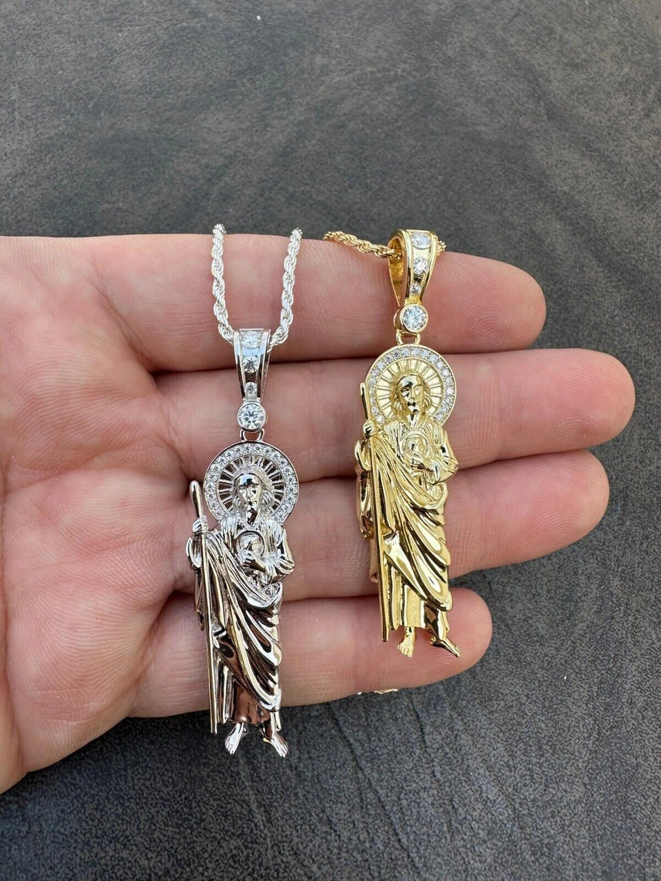 MOISSANITE Men's Real 925 Silver/Gold Plated St Jude San Judas Pendant Necklace 22 MOISSANITE Men's Real 925 Silver/Gold Plated St Jude San Judas Pendant Necklace - Image 20