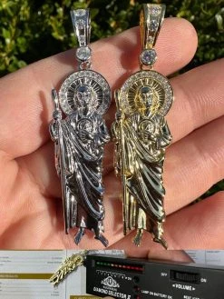 MOISSANITE Men's Real 925 Silver/Gold Plated St Jude San Judas Pendant Necklace