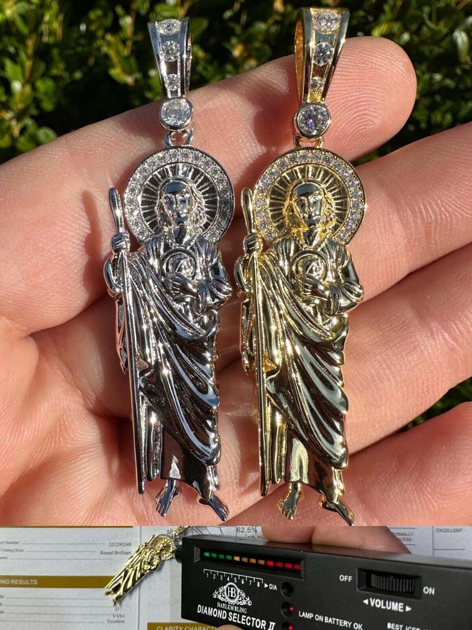 MOISSANITE Men's Real 925 Silver/Gold Plated St Jude San Judas Pendant Necklace 3 MOISSANITE Men's Real 925 Silver/Gold Plated St Jude San Judas Pendant Necklace