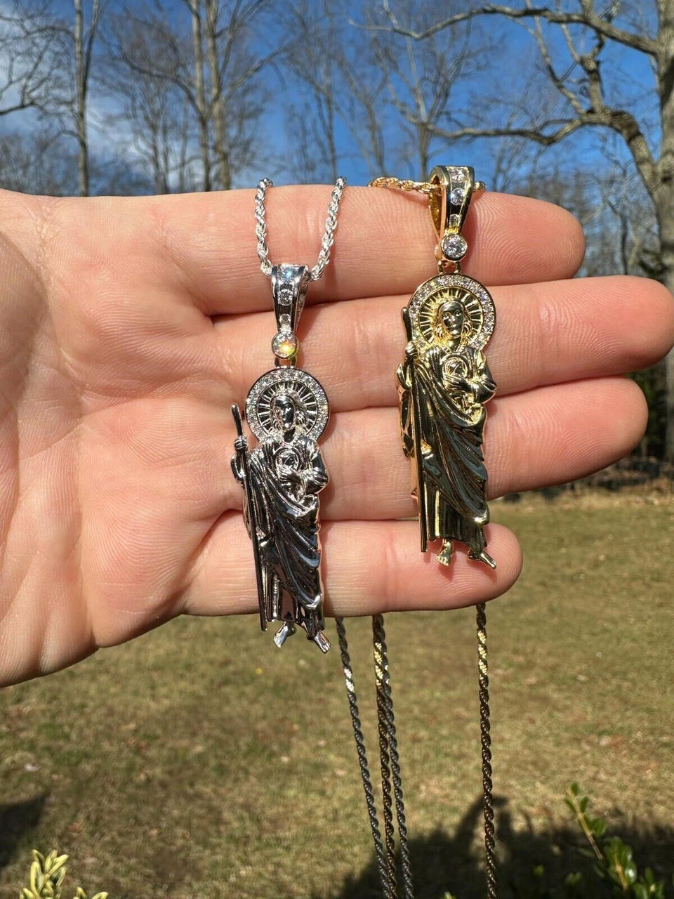 MOISSANITE Men's Real 925 Silver/Gold Plated St Jude San Judas Pendant Necklace 10 MOISSANITE Men's Real 925 Silver/Gold Plated St Jude San Judas Pendant Necklace - Image 8