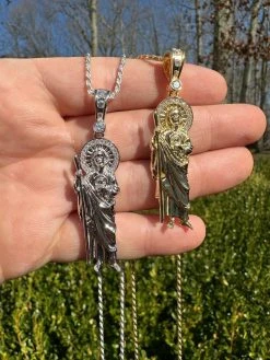 MOISSANITE Men's Real 925 Silver/Gold Plated St Jude San Judas Pendant Necklace 38 MOISSANITE Men's Real 925 Silver/Gold Plated St Jude San Judas Pendant Necklace -Harlem Bling Shop harlembling moissanite mens real 925 silvergold plated st jude san judas pendant necklace 27575.1676571765