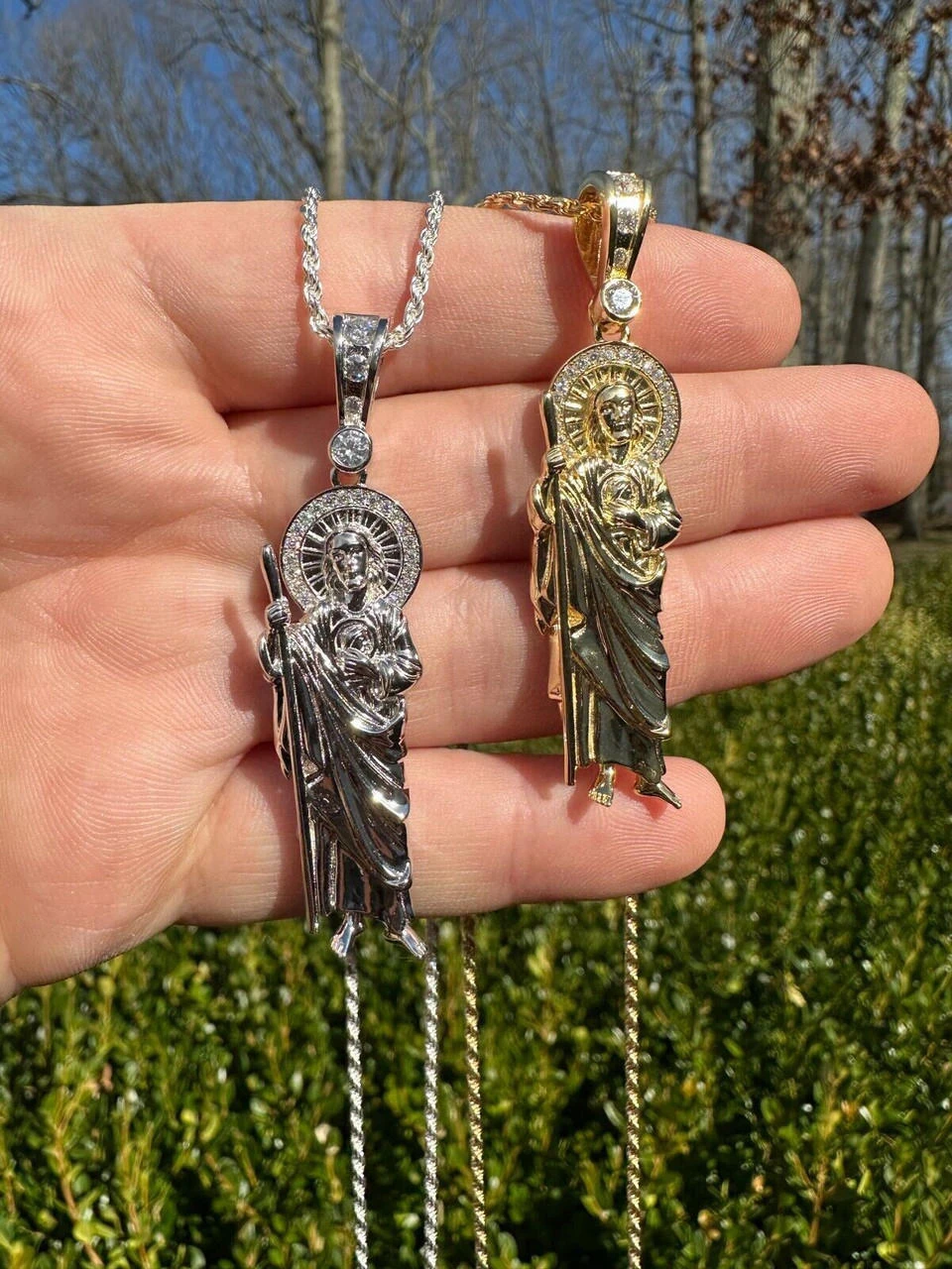 MOISSANITE Men's Real 925 Silver/Gold Plated St Jude San Judas Pendant Necklace 19 MOISSANITE Men's Real 925 Silver/Gold Plated St Jude San Judas Pendant Necklace - Image 17