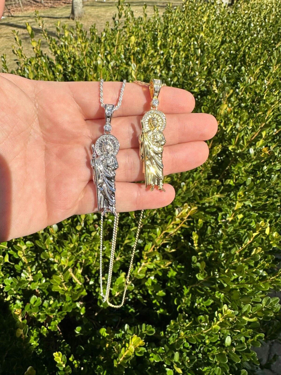 MOISSANITE Men's Real 925 Silver/Gold Plated St Jude San Judas Pendant Necklace 7 MOISSANITE Men's Real 925 Silver/Gold Plated St Jude San Judas Pendant Necklace - Image 5