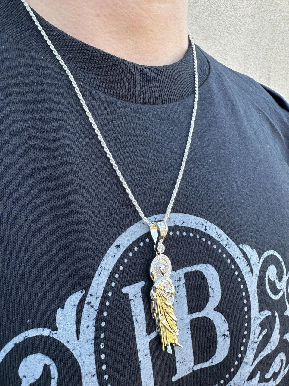 MOISSANITE Men's Real 925 Silver/Gold Plated St Jude San Judas Pendant Necklace 14 MOISSANITE Men's Real 925 Silver/Gold Plated St Jude San Judas Pendant Necklace - Image 12