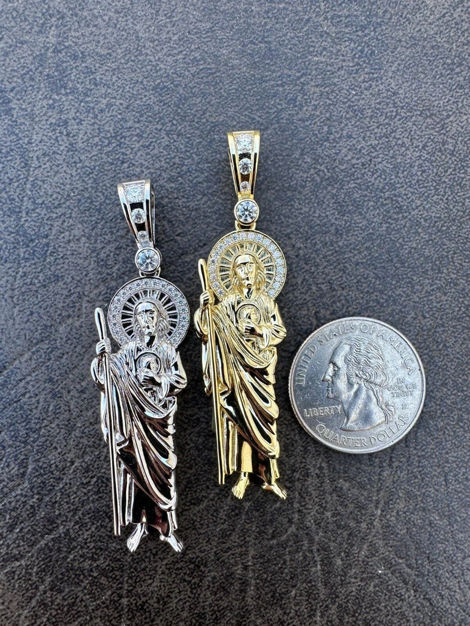 MOISSANITE Men's Real 925 Silver/Gold Plated St Jude San Judas Pendant Necklace 18 MOISSANITE Men's Real 925 Silver/Gold Plated St Jude San Judas Pendant Necklace - Image 16