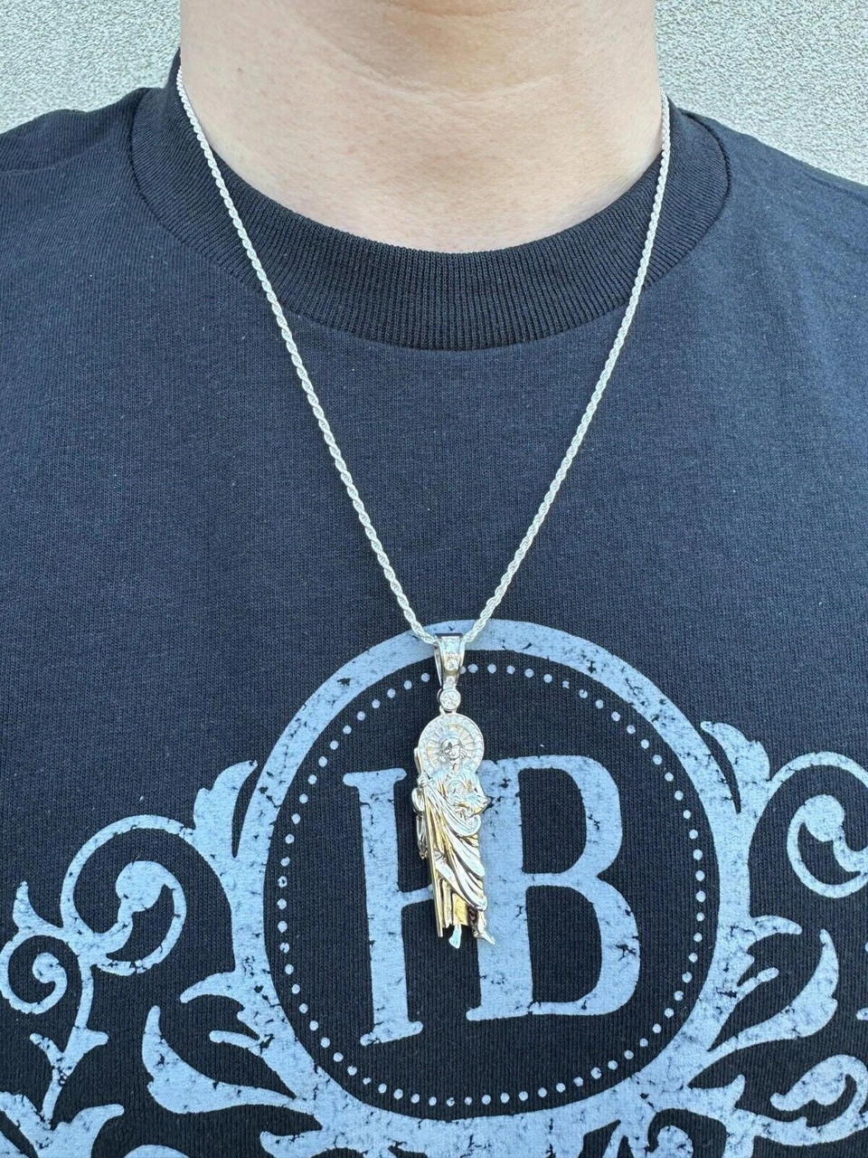 MOISSANITE Men's Real 925 Silver/Gold Plated St Jude San Judas Pendant Necklace 12 MOISSANITE Men's Real 925 Silver/Gold Plated St Jude San Judas Pendant Necklace - Image 10