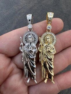 MOISSANITE Men's Real 925 Silver/Gold Plated St Jude San Judas Pendant Necklace 24 MOISSANITE Men's Real 925 Silver/Gold Plated St Jude San Judas Pendant Necklace -Harlem Bling Shop harlembling moissanite mens real 925 silvergold plated st jude san judas pendant necklace 97095.1676571802