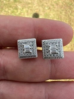 MOISSANITE Men's Silver Hip Hop Earrings Square Baguette Studs Pass Diamond Test 23 MOISSANITE Men's Silver Hip Hop Earrings Square Baguette Studs Pass Diamond Test -Harlem Bling Shop harlembling moissanite mens silver hip hop earrings square baguette studs pass diamond test 20642.1664358478
